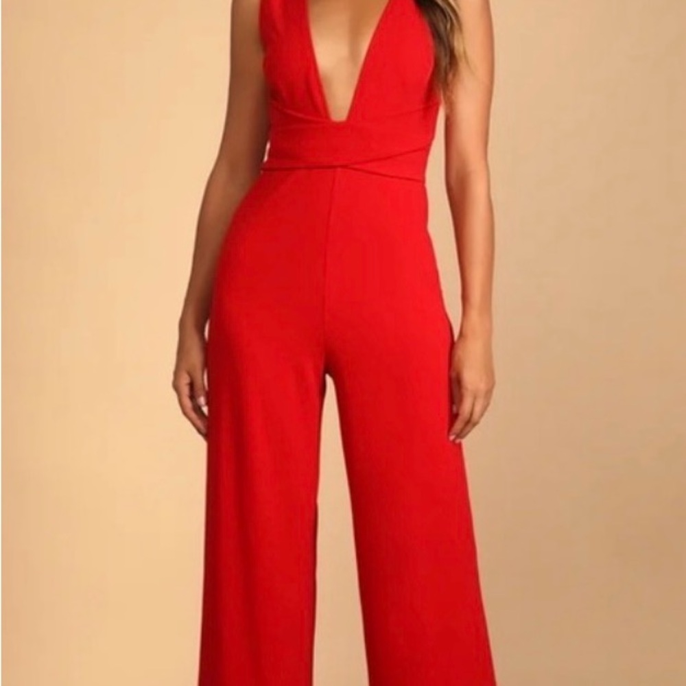 Lulu's Scarlet Deep V Jumpsuit
